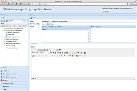 WebAdmin – rozhraní